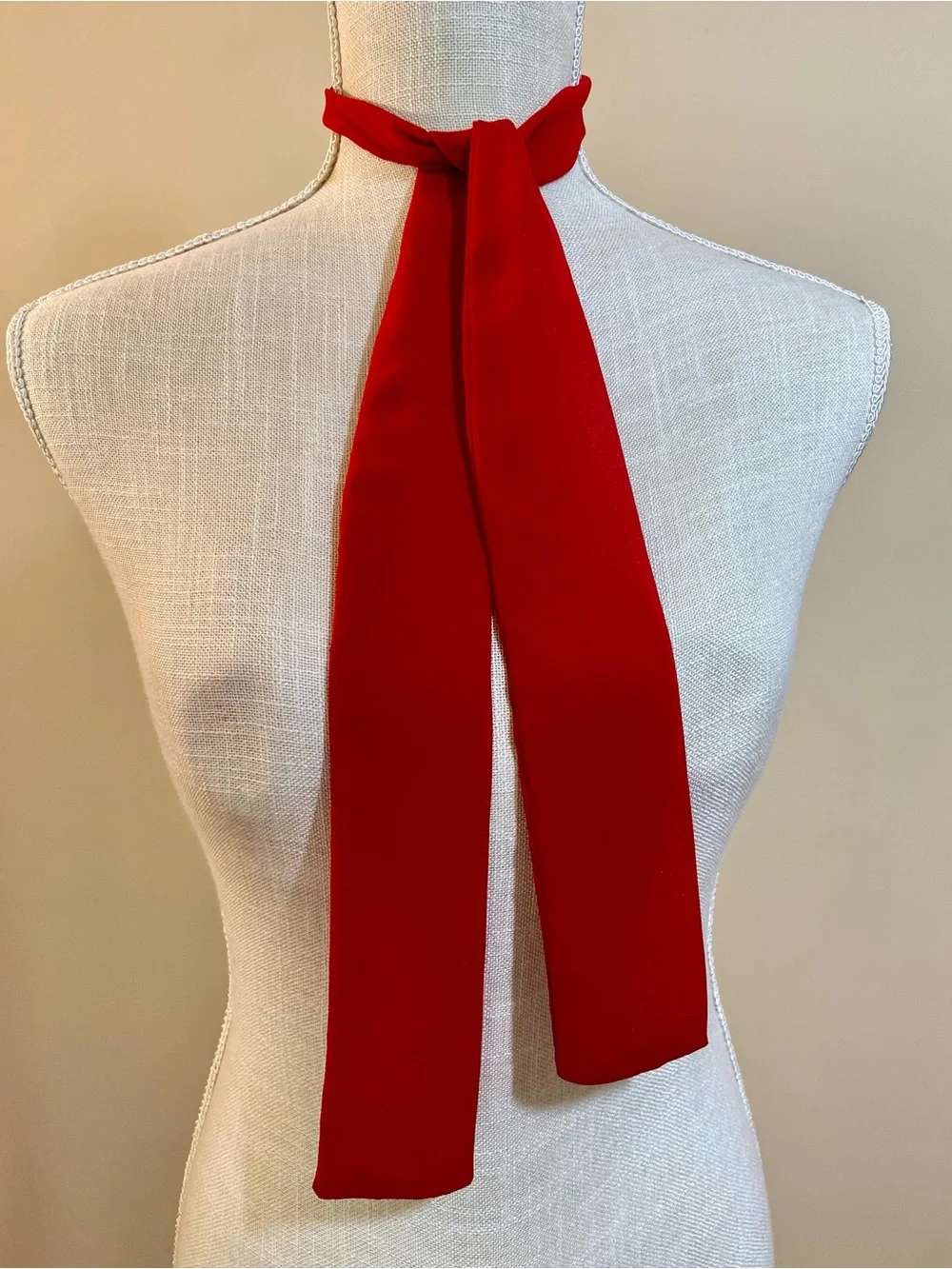 Red Silk Twilly Long Skinny Scarf